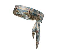 The Seaside Lighthouse Print Sports Head Tie,Adjustable Sports Headband for Sports, Fitness, Working Out, Yoga