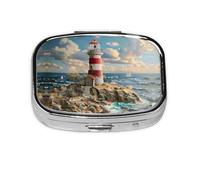 The Seaside Lighthouse Print Square Pill Box,Portable for Pocket Or Purse Pill Organizer Pill Container Holder