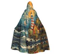 The Seaside Lighthouse Print Unisex Adults Hooded Cloak Cape,Hooded Robe Cloak,Oversized Hood Cloak,Halloween Cloak