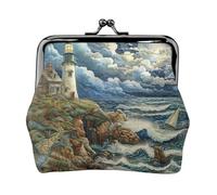 The Seaside Lighthouse Print Vintage Leather Change Purse Elegant Small Coin Purse for Women Coin Pouch Wallet Mini