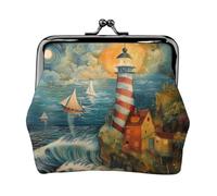 The Seaside Lighthouse Print Vintage Leather Change Purse Elegant Small Coin Purse for Women Coin Pouch Wallet Mini