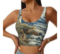 The Seaside Lighthouse Print Women's Sports Vest Lightweight and Breathable Workout Fitness Fashion Top Black
