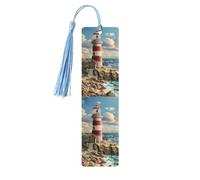 The Seaside Lighthouse Print Wooden Bookmarks with Tassels, Wood Book Markers for Book Lovers, Teachers & Present
