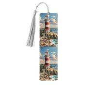 The Seaside Lighthouse Print Wooden Bookmarks with Tassels, Wood Book Markers for Book Lovers, Teachers & Present