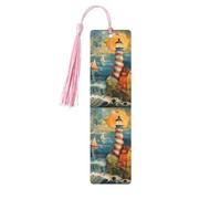 The Seaside Lighthouse Print Wooden Bookmarks with Tassels, Wood Book Markers for Book Lovers, Teachers & Present
