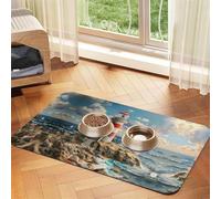 The Seaside Lighthouseprint Pet Absorbent Leather Tablecloth,Wipe Clean Quick Dry,Food Mat For Small Animals