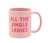 The Seasonal Gift Co - 'All The Jingle Ladies' Pink Handled Mug 11oz / 312ml - Whimsical Christmas Gifting & Homeware Present for Tea, Coffee & Holiday Festive Drinking.
