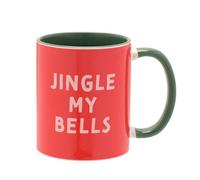 The Seasonal Gift Co - 'Jingle My Bells' Red/Green Handled Mug 11oz / 312ml - Whimsical Christmas Gifting & Homeware Present for Tea, Coffee & Holiday Festive Drinking.