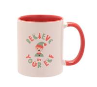 The Seasonal Gift Co - Red Handled Mug - Believe in Your Elf - 11oz / 312ml - Whimsical Christmas Gifting & Homeware Present for Tea, Coffee & Holiday Festive Drinking.