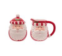 The Seasonal Gift Co - Set of 2 Santa Sugar Bowl & Milk Jug Set Glazed Ceramic- Whimsical Christmas Gifting & Homeware Present - Perfect for Warm Drinks, Tea, Coffee & Holiday Festivities.