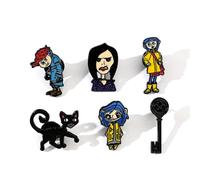 The Secret Door Horror Movie Pin - Cartoon Yellow Raincoat and Coral Doll Enamel brooch Pin for Halloween Jewelry Accessory Gift for Horror Movie Fans, XL, Metal, No Gemstone