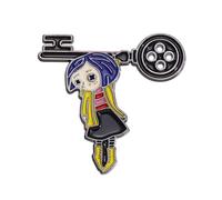 The Secret Door Horror Movie Pin - Cartoon Yellow Raincoat and Coral Doll Enamel brooch Pin for Halloween Jewelry Accessory Gift for Horror Movie Fans, XL, Metal, No Gemstone