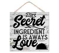 The Secret Ingredient Is Aways Love Wooden Sign Family Wall Art Decor Hanging Funny Kitchen Quote Signs Custom Wooden Plaque Sign for Dinning Room Bathroom Pantry 12x12in