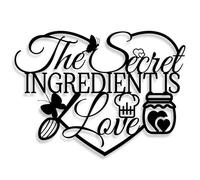 The Secret Ingredient Is Love Metal Wall Art Sign, Black Kitchen Signs Wall Decor, Farmhouse Dining Room Decorations, Housewarming Gift for Mom, Wife, Couples (Black)