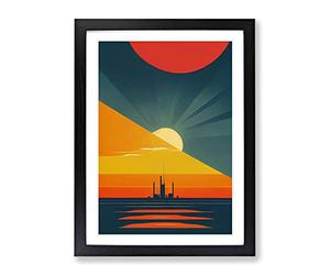 The Seductive Sunset Abstract Framed Print | A2 Black Framed Wall Art | Ready to Hang | Abstract Landscape Picture | Living Room Bedroom Lounge Office