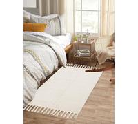 The Seeker Boho Hallway Runner, 60×130 cm Washable Cream Runner Rug for Kitchen, Woven Cotton Low Pile Farmhouse Carpet Runner with Tassels for Hall, Front Door, Bedroom, Bathroom or Living Room