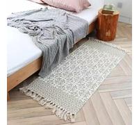 The Seeker Runner Rug for Hallway Machine Washable, 60x150cm Beige Hallway Runner, Short Pile Hand Woven Cotton Carpet Runner with Tassels for Bedroom Kitchen Bathroom Living Room