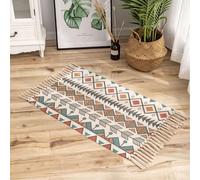 The Seeker Washable Bedroom Rug, Small Area Rug for Living Room, Boho Short Pile Hand Woven Cotton Rug with Tassels for Bedroom Kitchen Hallway Bathroom Laundry Room 60x90cm