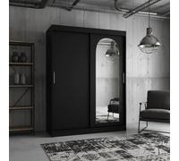 The Selfie 150 Sliding Mirror Wardrobe 2 Door System With Profiles Large Storage Capacity Hanging Rail Black With Drawers