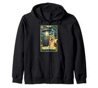 The Selfie Cat Tarot Card UFO Alien Sci Fi Parody Invasion Zip Hoodie