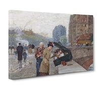 The Seller On The Bridge By Childe Hassam Canvas Print | Gallery Wrapped 30mm Frame Wall Art | 30x20 inches | Ready to Hang | Classic Cityscape Picture | Living Room Bedroom Lounge Office