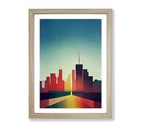 The Sensational City Skyline Abstract Framed Print | A3 Oak Framed Wall Art | Ready to Hang | Abstract Cityscape Picture | Living Room Bedroom Lounge Office