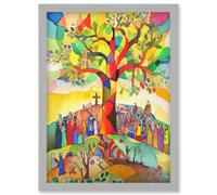 The Sermon On The Mount Jesus Folk Art Bible Artwork Framed Wall Art Print A4 Artery8 Light Grey One Size