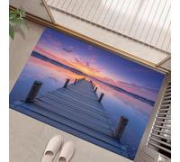 The Setting Sun Over The Lake And The Boardwalk Door Mat Indoor & Outdoor - Machine Washable Soft Dirt Trapper Non-slip Doormats - Lakeside Photography Printed Mat - Orange-Purple - 60 x 90 cm