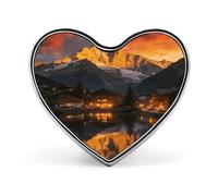 The Setting Sun Shines on The Snow-capped Peaks Lapel Pin Elegant Heart Shape Brooch Badge Funny Personalized Pinback Button Badge Fashion Cute Heart Brooch Pins for Bag Jacket Clothes Accessories