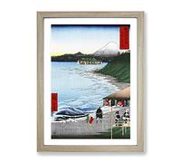 The Seven Ri Beach By Utagawa Hiroshige Asian Japanese Framed Wall Art Print, Ready to Hang Picture for Living Room Bedroom Home Office Décor, Oak A3 (34 x 46 cm)