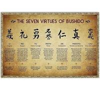 The Seven Virtues Of Bushido Poster Samurai Culture Horizontal Poster Bushido Wall Art Print Funny Wall Decor Nostalgic Arts Decor Novelty Decorative Crafts Retro Metal Tin Sign 8X12 Inches