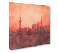 The Shanghai China Skyline Canvas Print | Gallery Wrapped 30mm Frame Wall Art | 20x20 inches | Ready to Hang | Abstract Cityscape Picture | Living Room Bedroom Lounge Office