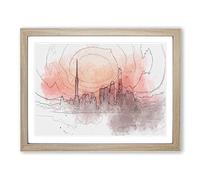 The Shanghai China Skyline In Abstract Modern Art Framed Print | A3 Oak Framed Wall Art | Ready to Hang | Abstract Cityscape Picture | Living Room Bedroom Lounge Office