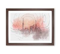 The Shanghai China Skyline In Abstract Modern Art Framed Wall Art Print, Ready to Hang Picture for Living Room Bedroom Home Office Décor, Walnut A2 (64 x 46 cm)