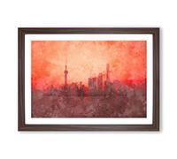 The Shanghai China Skyline Painting Framed Print | A2 Walnut Framed Wall Art | Ready to Hang | Modern Cityscape Picture | Living Room Bedroom Lounge Office