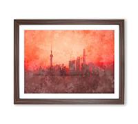 The Shanghai China Skyline Painting Modern Art Framed Print | A2 Walnut Framed Wall Art | Ready to Hang | Modern Cityscape Picture | Living Room Bedroom Lounge Office