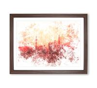 The Shanghai China Skyline Watercolour Modern Framed Print | A3 Walnut Framed Wall Art | Ready to Hang | Modern Cityscape Picture | Living Room Bedroom Lounge Office