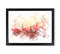 The Shanghai China Skyline Watercolour Modern Framed Wall Art Print, Ready to Hang Picture for Living Room Bedroom Home Office Décor, Black A4 (34 x 25 cm)