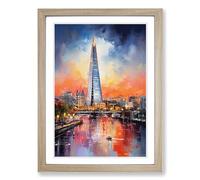 The Shard Action Painting No.3 Framed Print | A2 Oak Framed Wall Art | Ready to Hang | Modern Historical Picture | Living Room Bedroom Lounge Office