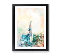 The Shard Building London In Abstract Modern Framed Wall Art Print, Ready to Hang Picture for Living Room Bedroom Home Office Décor, Black A3 (34 x 46 cm)