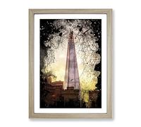 The Shard Building London No.2 Modern Cb Framed Print | A4 Oak Framed Wall Art | Ready to Hang | Modern Cityscape Picture | Living Room Bedroom Lounge Office
