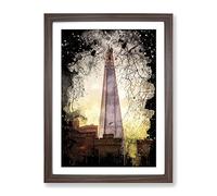The Shard Building London No.2 Modern Cb Framed Print | A4 Walnut Framed Wall Art | Ready to Hang | Modern Cityscape Picture | Living Room Bedroom Lounge Office