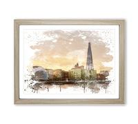 The Shard Building London No.4 V3 Modern Framed Print | A4 Oak Framed Wall Art | Ready to Hang | Modern Cityscape Picture | Living Room Bedroom Lounge Office