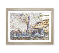 The Shard Building London No.5 Modern BG Framed Print | A3 Oak Framed Wall Art | Ready to Hang | Modern Cityscape Picture | Living Room Bedroom Lounge Office