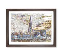 The Shard Building London No.5 Modern BG Framed Print | A4 Walnut Framed Wall Art | Ready to Hang | Modern Cityscape Picture | Living Room Bedroom Lounge Office