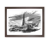 The Shard Building London Vol.3 V1 Modern Framed Print | A3 Walnut Framed Wall Art | Ready to Hang | Modern Cityscape Picture | Living Room Bedroom Lounge Office