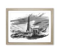 The Shard Building London Vol.3 V1 Modern Framed Print | A4 Oak Framed Wall Art | Ready to Hang | Modern Cityscape Picture | Living Room Bedroom Lounge Office