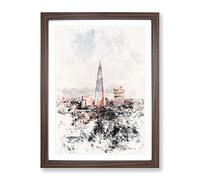 The Shard In London Vol.5 Watercolour Modern Framed Print | A3 Walnut Framed Wall Art | Ready to Hang | Modern Historical Picture | Living Room Bedroom Lounge Office