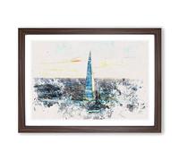 The Shard London England Skyline Watercolour Framed Print | A2 Walnut Framed Wall Art | Ready to Hang | Modern Cityscape Picture | Living Room Bedroom Lounge Office