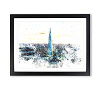 The Shard London England Skyline Watercolour Modern Framed Print | A3 Black Framed Wall Art | Ready to Hang | Modern Cityscape Picture | Living Room Bedroom Lounge Office